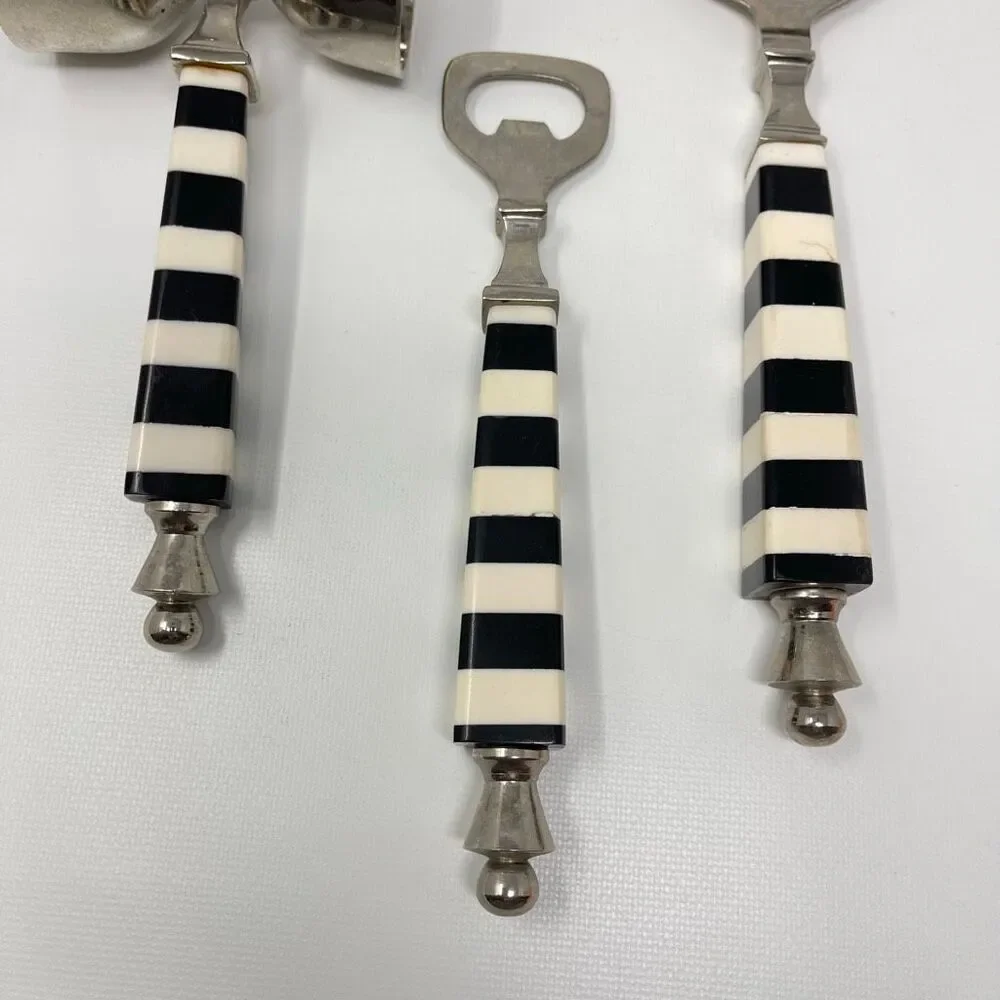 Darren Ransdell Set of 3 Metal Bar Tools Black White Stripe Plastic Handles